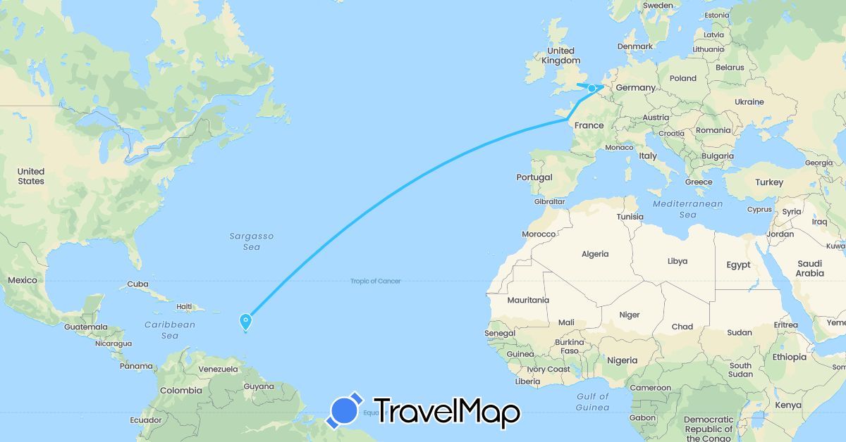 TravelMap itinerary: driving, boat in Belgium, France, United Kingdom (Europe)